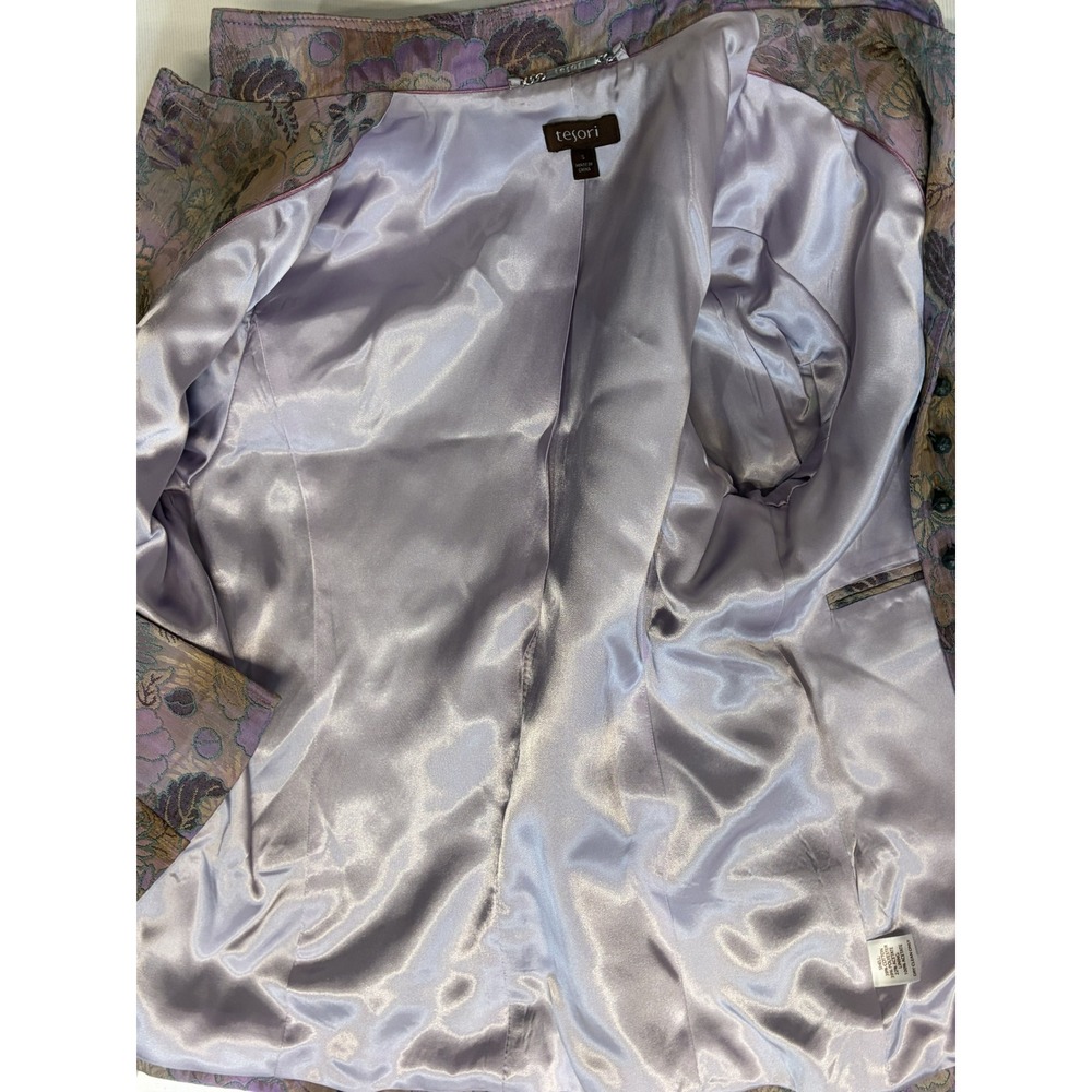 Tesori Floral Brocade Blazer Jacket Lavender Gold Mandarin Collar Size Small - Picture 7 of 11